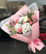 Букет цветов из:  Розы, Лизиантусы и Хризантемы в Середе